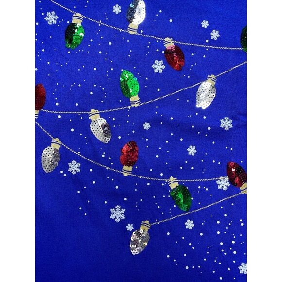 Karen Scott Sequin Shirt Top Women's SMALL Blue Seasonal Lights Long-Sleeve NEW - Picture 4 of 9